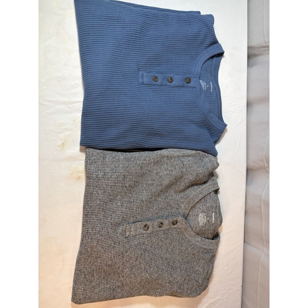 2 Sonoma Thermal Three Button Cotton Shirt XL Henley, Blue And Gray. Very Nice